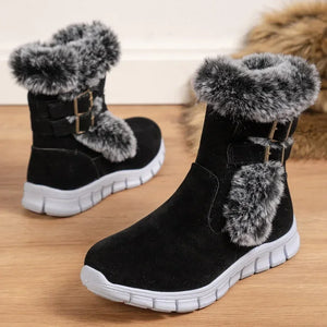 Women Flats Ankle Snow Boots 2024 Winter Warm Fur Shoes New Fashion Design Short Plush Chelsea Boots Suede Soft Sole Goth Botas