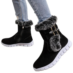 Women Flats Ankle Snow Boots 2024 Winter Warm Fur Shoes New Fashion Design Short Plush Chelsea Boots Suede Soft Sole Goth Botas