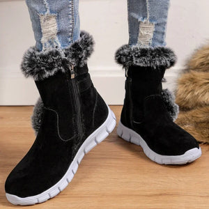 Women Flats Ankle Snow Boots 2024 Winter Warm Fur Shoes New Fashion Design Short Plush Chelsea Boots Suede Soft Sole Goth Botas