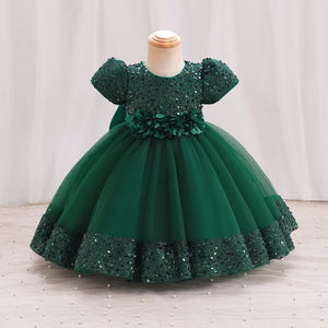 Big Bow Gold Sequins Party Baby Girls Dress Toddler Tutu Lace 1st Birthday Princess Dresses For Girl Wedding Prom Christmas Gown