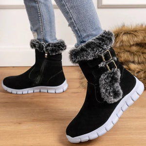Women Flats Ankle Snow Boots 2024 Winter Warm Fur Shoes New Fashion Design Short Plush Chelsea Boots Suede Soft Sole Goth Botas