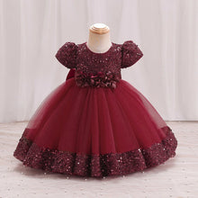 Load image into Gallery viewer, Big Bow Gold Sequins Party Baby Girls Dress Toddler Tutu Lace 1st Birthday Princess Dresses For Girl Wedding Prom Christmas Gown
