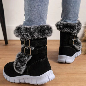 Women Flats Ankle Snow Boots 2024 Winter Warm Fur Shoes New Fashion Design Short Plush Chelsea Boots Suede Soft Sole Goth Botas