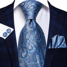 Load image into Gallery viewer, NAVY BLUE 63INCHES SILK MENS TIE SET EXTRA LONG TIES FOR MEN HANDKERCHIEF WOVEN CLASSIC MENS 160CM NECKTIE POCKET SQUARE HI-TIE
