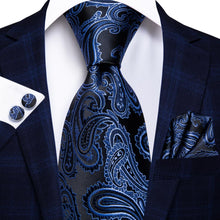 Load image into Gallery viewer, NAVY BLUE 63INCHES SILK MENS TIE SET EXTRA LONG TIES FOR MEN HANDKERCHIEF WOVEN CLASSIC MENS 160CM NECKTIE POCKET SQUARE HI-TIE
