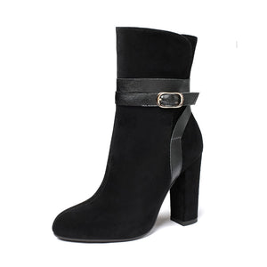 PLUS SIZE 34-43 WOMEN BOOTS WINTER CASUAL WOMEN PUMPS WARM ANKLE BOOTS WATERPROOF HIGH HEELS SNOW SHOES NUBUCK LEATHER BOTAS