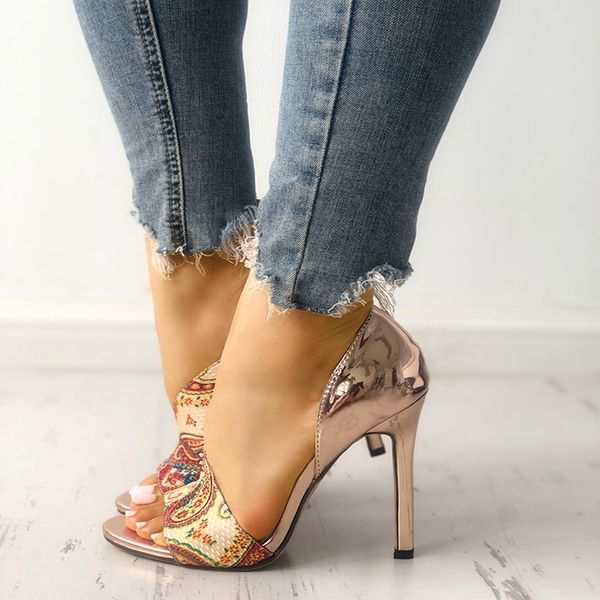 2023 WOMEN HIGH HEELS SANDALS WOMAN FASHION SUMMER  FEMALE PEEP TOE HIGH-HEELED SHOES OPEN TOE ETHNIC PRINT PARTY SANDALS