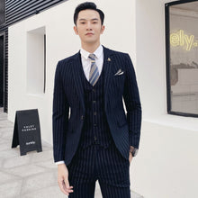 Load image into Gallery viewer,  

2023 MEN SIMPLE STRIPE PATTERN SUIT YOUTH WEDDING CLOTHING LEISURE TERNO MASCULINO SUIT CLASSIC MALE SOCIAL THREE PIECE SUITS
