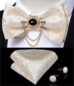 BLACK FLORAL MEN BOW TIE SET FORMAL BUSINESS PARTY BOWKNOT ACCESSORIES METAL BROOCH CHAIN MEN GIFT BUTTERFLY CRAVAT DIBANGU