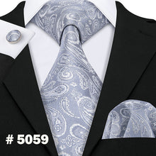 Load image into Gallery viewer, LUXURIOUS BLUE PAISLEY SUIT TIE 100% SILK MEN TIE FOR WEDDING BUSINESS BARRY.WANG NECKTIE HANDKERCHIEF MENS DRESS TIES LS-5057
