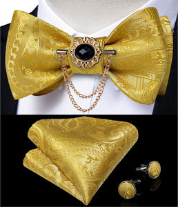 BLACK FLORAL MEN BOW TIE SET FORMAL BUSINESS PARTY BOWKNOT ACCESSORIES METAL BROOCH CHAIN MEN GIFT BUTTERFLY CRAVAT DIBANGU