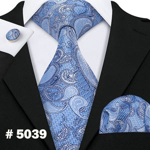 LUXURIOUS BLUE PAISLEY SUIT TIE 100% SILK MEN TIE FOR WEDDING BUSINESS BARRY.WANG NECKTIE HANDKERCHIEF MENS DRESS TIES LS-5057