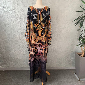 NEW FASHION AFRICAN ROBE STYLE BEADING CHIFFON PRINTING LONG MAXI DRESSE FOR WOMEN MUSLIM ABAYA GOWN DRESS WITH COTTON INNER