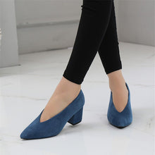 Load image into Gallery viewer, 2023 SPRING AUTUMN SQUARE HEELS PUMPS ELEGANT SHALLOW V-MOUTH OFFICE LADY PUMPS
