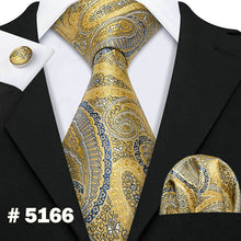 Load image into Gallery viewer, LUXURIOUS BLUE PAISLEY SUIT TIE 100% SILK MEN TIE FOR WEDDING BUSINESS BARRY.WANG NECKTIE HANDKERCHIEF MENS DRESS TIES LS-5057
