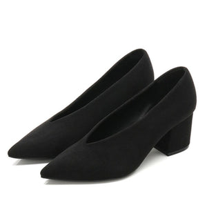 2023 SPRING AUTUMN SQUARE HEELS PUMPS ELEGANT SHALLOW V-MOUTH OFFICE LADY PUMPS