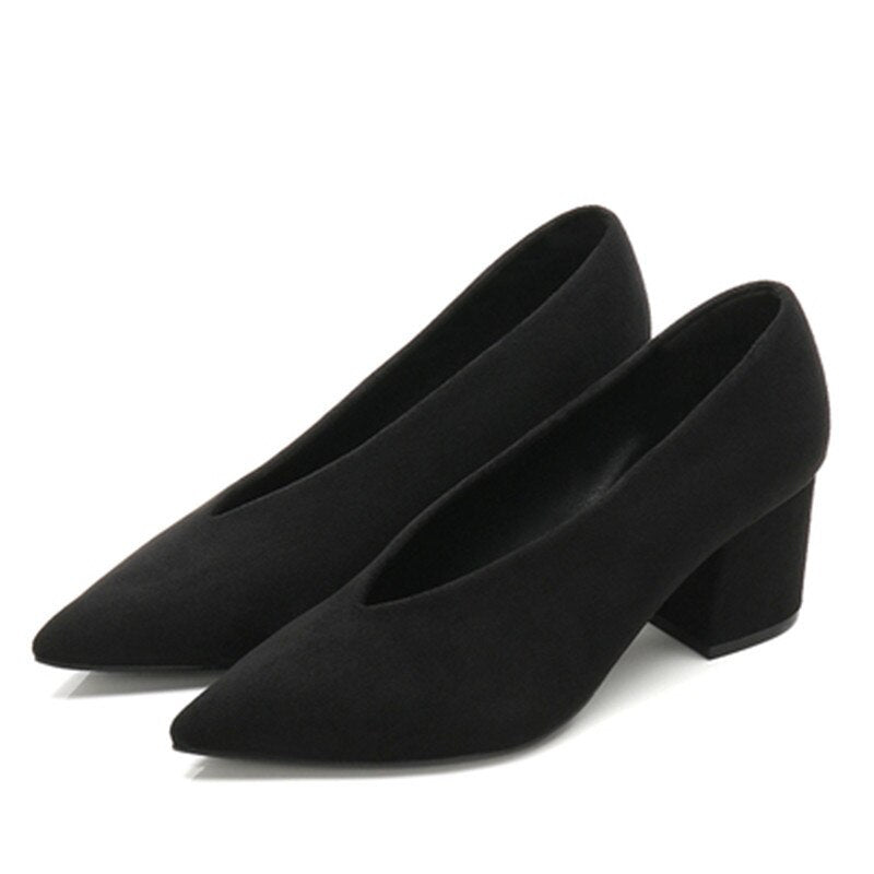 2023 SPRING AUTUMN SQUARE HEELS PUMPS ELEGANT SHALLOW V-MOUTH OFFICE LADY PUMPS