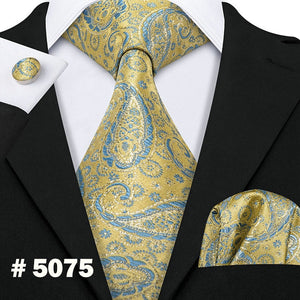 LUXURIOUS BLUE PAISLEY SUIT TIE 100% SILK MEN TIE FOR WEDDING BUSINESS BARRY.WANG NECKTIE HANDKERCHIEF MENS DRESS TIES LS-5057
