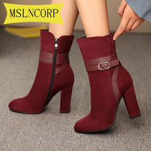 Load image into Gallery viewer, PLUS SIZE 34-43 WOMEN BOOTS WINTER CASUAL WOMEN PUMPS WARM ANKLE BOOTS WATERPROOF HIGH HEELS SNOW SHOES NUBUCK LEATHER BOTAS
