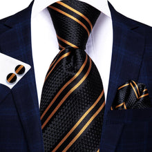 Load image into Gallery viewer, NAVY BLUE 63INCHES SILK MENS TIE SET EXTRA LONG TIES FOR MEN HANDKERCHIEF WOVEN CLASSIC MENS 160CM NECKTIE POCKET SQUARE HI-TIE
