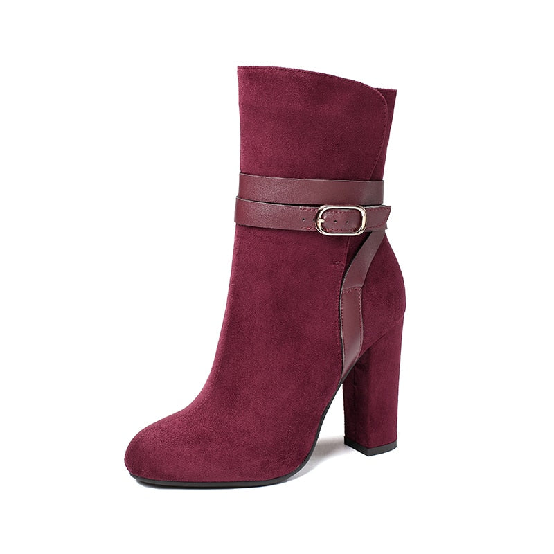 PLUS SIZE 34-43 WOMEN BOOTS WINTER CASUAL WOMEN PUMPS WARM ANKLE BOOTS WATERPROOF HIGH HEELS SNOW SHOES NUBUCK LEATHER BOTAS
