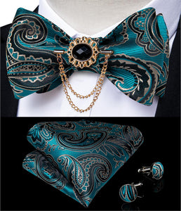 BLACK FLORAL MEN BOW TIE SET FORMAL BUSINESS PARTY BOWKNOT ACCESSORIES METAL BROOCH CHAIN MEN GIFT BUTTERFLY CRAVAT DIBANGU