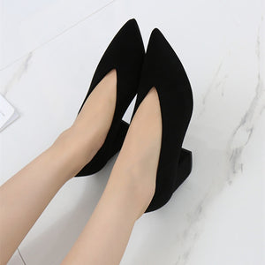 2023 SPRING AUTUMN SQUARE HEELS PUMPS ELEGANT SHALLOW V-MOUTH OFFICE LADY PUMPS