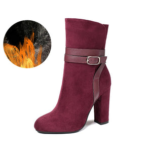 PLUS SIZE 34-43 WOMEN BOOTS WINTER CASUAL WOMEN PUMPS WARM ANKLE BOOTS WATERPROOF HIGH HEELS SNOW SHOES NUBUCK LEATHER BOTAS