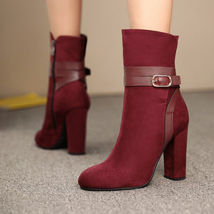PLUS SIZE 34-43 WOMEN BOOTS WINTER CASUAL WOMEN PUMPS WARM ANKLE BOOTS WATERPROOF HIGH HEELS SNOW SHOES NUBUCK LEATHER BOTAS