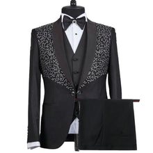 Load image into Gallery viewer, 2023  HIGH QUALITY MEN SUITS BLACK CRYSTAL BEADINGS GROOM TUXEDO SLIM FIT FORMAL BUSINESS PARTY FOR WEDDING SUITS BEST MAN BLAZER
