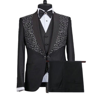 2023  HIGH QUALITY MEN SUITS BLACK CRYSTAL BEADINGS GROOM TUXEDO SLIM FIT FORMAL BUSINESS PARTY FOR WEDDING SUITS BEST MAN BLAZER
