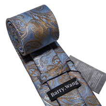 Load image into Gallery viewer, LUXURIOUS BLUE PAISLEY SUIT TIE 100% SILK MEN TIE FOR WEDDING BUSINESS BARRY.WANG NECKTIE HANDKERCHIEF MENS DRESS TIES LS-5057
