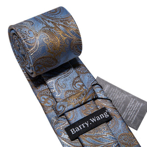 LUXURIOUS BLUE PAISLEY SUIT TIE 100% SILK MEN TIE FOR WEDDING BUSINESS BARRY.WANG NECKTIE HANDKERCHIEF MENS DRESS TIES LS-5057