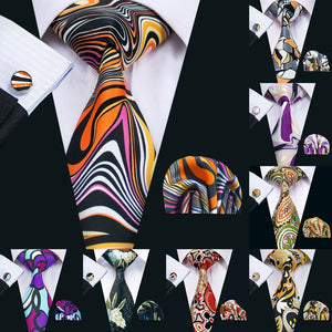MEN TIE PRINTED NEW NECKTIE GRAVATA NECKWEAR BARRY.WANG FASHION HANKY CUFFLINK SET TIES FOR MEN WEDDING PARTY BUSINESS