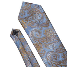 Load image into Gallery viewer, LUXURIOUS BLUE PAISLEY SUIT TIE 100% SILK MEN TIE FOR WEDDING BUSINESS BARRY.WANG NECKTIE HANDKERCHIEF MENS DRESS TIES LS-5057
