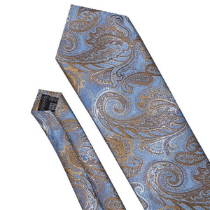 LUXURIOUS BLUE PAISLEY SUIT TIE 100% SILK MEN TIE FOR WEDDING BUSINESS BARRY.WANG NECKTIE HANDKERCHIEF MENS DRESS TIES LS-5057