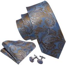 Load image into Gallery viewer, LUXURIOUS BLUE PAISLEY SUIT TIE 100% SILK MEN TIE FOR WEDDING BUSINESS BARRY.WANG NECKTIE HANDKERCHIEF MENS DRESS TIES LS-5057

