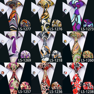 MEN TIE PRINTED NEW NECKTIE GRAVATA NECKWEAR BARRY.WANG FASHION HANKY CUFFLINK SET TIES FOR MEN WEDDING PARTY BUSINESS