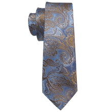 Load image into Gallery viewer, LUXURIOUS BLUE PAISLEY SUIT TIE 100% SILK MEN TIE FOR WEDDING BUSINESS BARRY.WANG NECKTIE HANDKERCHIEF MENS DRESS TIES LS-5057
