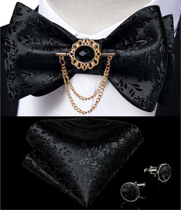 BLACK FLORAL MEN BOW TIE SET FORMAL BUSINESS PARTY BOWKNOT ACCESSORIES METAL BROOCH CHAIN MEN GIFT BUTTERFLY CRAVAT DIBANGU