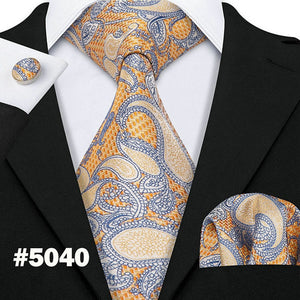 LUXURIOUS BLUE PAISLEY SUIT TIE 100% SILK MEN TIE FOR WEDDING BUSINESS BARRY.WANG NECKTIE HANDKERCHIEF MENS DRESS TIES LS-5057