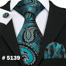 Load image into Gallery viewer, LUXURIOUS BLUE PAISLEY SUIT TIE 100% SILK MEN TIE FOR WEDDING BUSINESS BARRY.WANG NECKTIE HANDKERCHIEF MENS DRESS TIES LS-5057
