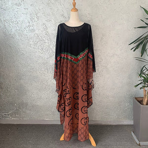 NEW FASHION AFRICAN ROBE STYLE BEADING CHIFFON PRINTING LONG MAXI DRESSE FOR WOMEN MUSLIM ABAYA GOWN DRESS WITH COTTON INNER