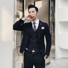 Load image into Gallery viewer,  

2023 MEN SIMPLE STRIPE PATTERN SUIT YOUTH WEDDING CLOTHING LEISURE TERNO MASCULINO SUIT CLASSIC MALE SOCIAL THREE PIECE SUITS

