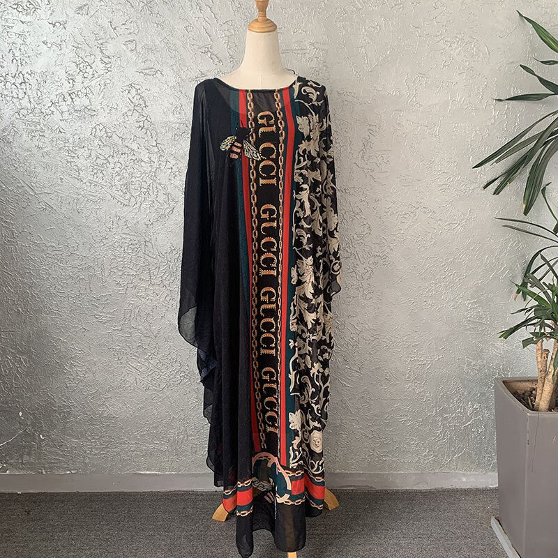 NEW FASHION AFRICAN ROBE STYLE BEADING CHIFFON PRINTING LONG MAXI DRESSE FOR WOMEN MUSLIM ABAYA GOWN DRESS WITH COTTON INNER