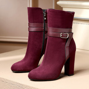 PLUS SIZE 34-43 WOMEN BOOTS WINTER CASUAL WOMEN PUMPS WARM ANKLE BOOTS WATERPROOF HIGH HEELS SNOW SHOES NUBUCK LEATHER BOTAS