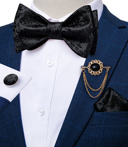 BLACK FLORAL MEN BOW TIE SET FORMAL BUSINESS PARTY BOWKNOT ACCESSORIES METAL BROOCH CHAIN MEN GIFT BUTTERFLY CRAVAT DIBANGU