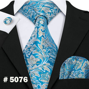 LUXURIOUS BLUE PAISLEY SUIT TIE 100% SILK MEN TIE FOR WEDDING BUSINESS BARRY.WANG NECKTIE HANDKERCHIEF MENS DRESS TIES LS-5057