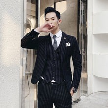 Load image into Gallery viewer,  

2023 MEN SIMPLE STRIPE PATTERN SUIT YOUTH WEDDING CLOTHING LEISURE TERNO MASCULINO SUIT CLASSIC MALE SOCIAL THREE PIECE SUITS
