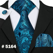 Load image into Gallery viewer, LUXURIOUS BLUE PAISLEY SUIT TIE 100% SILK MEN TIE FOR WEDDING BUSINESS BARRY.WANG NECKTIE HANDKERCHIEF MENS DRESS TIES LS-5057
